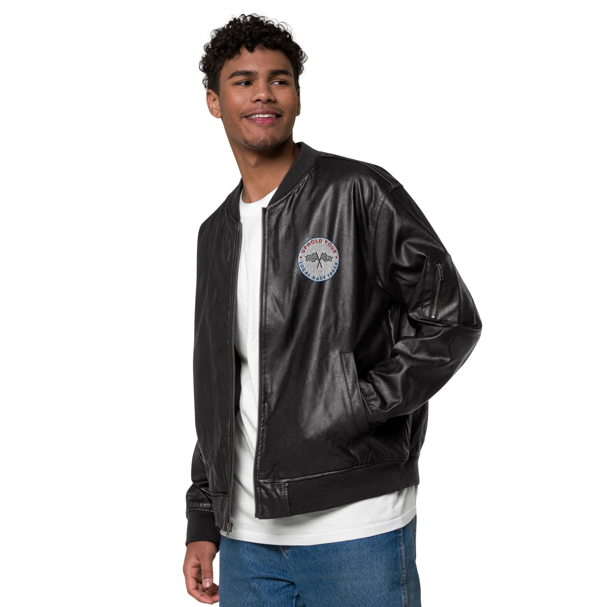 LOCAL RACE TRACK LEATHER BOMBER JACKET