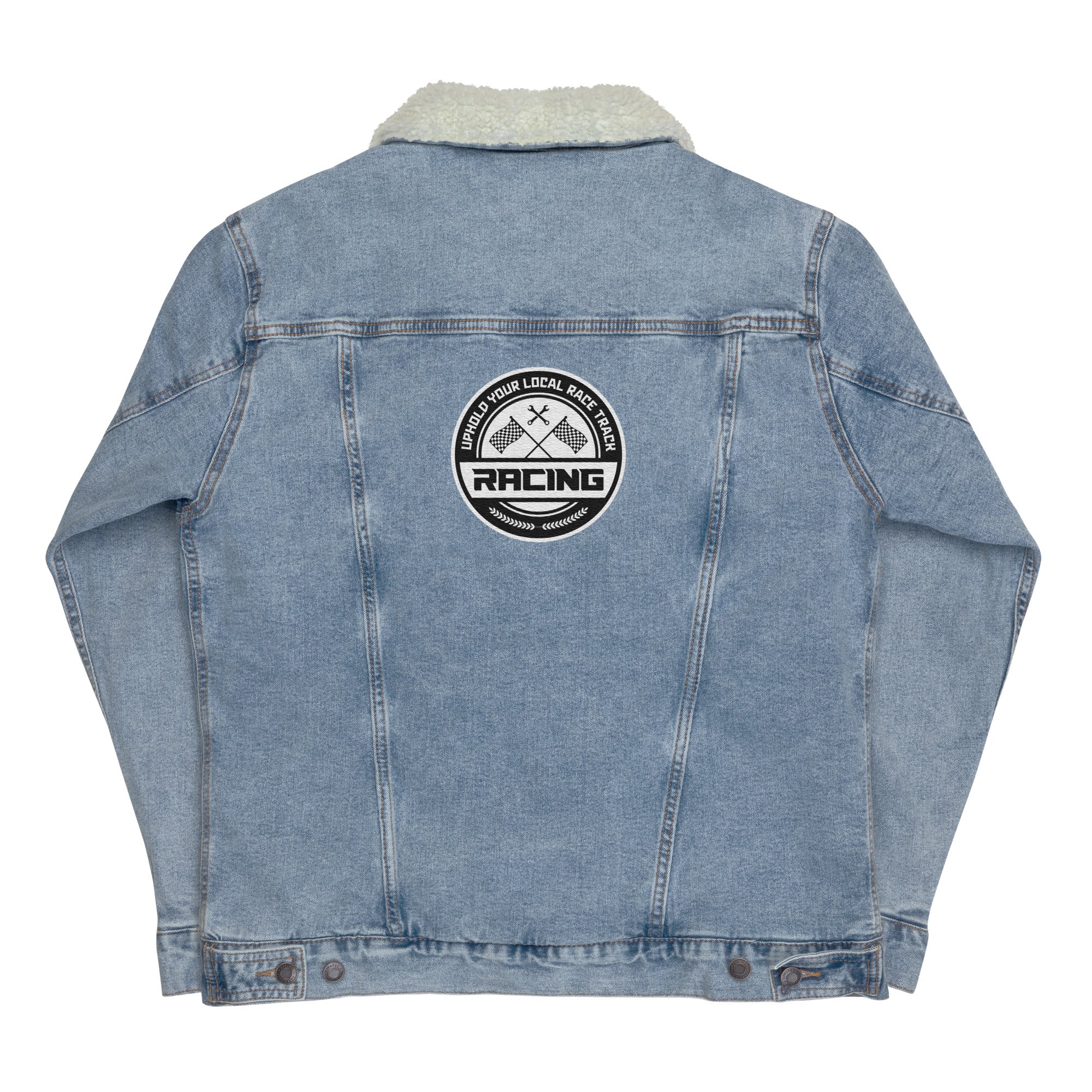 CAR RACING FLAGS DENIM SHERPA JACKET