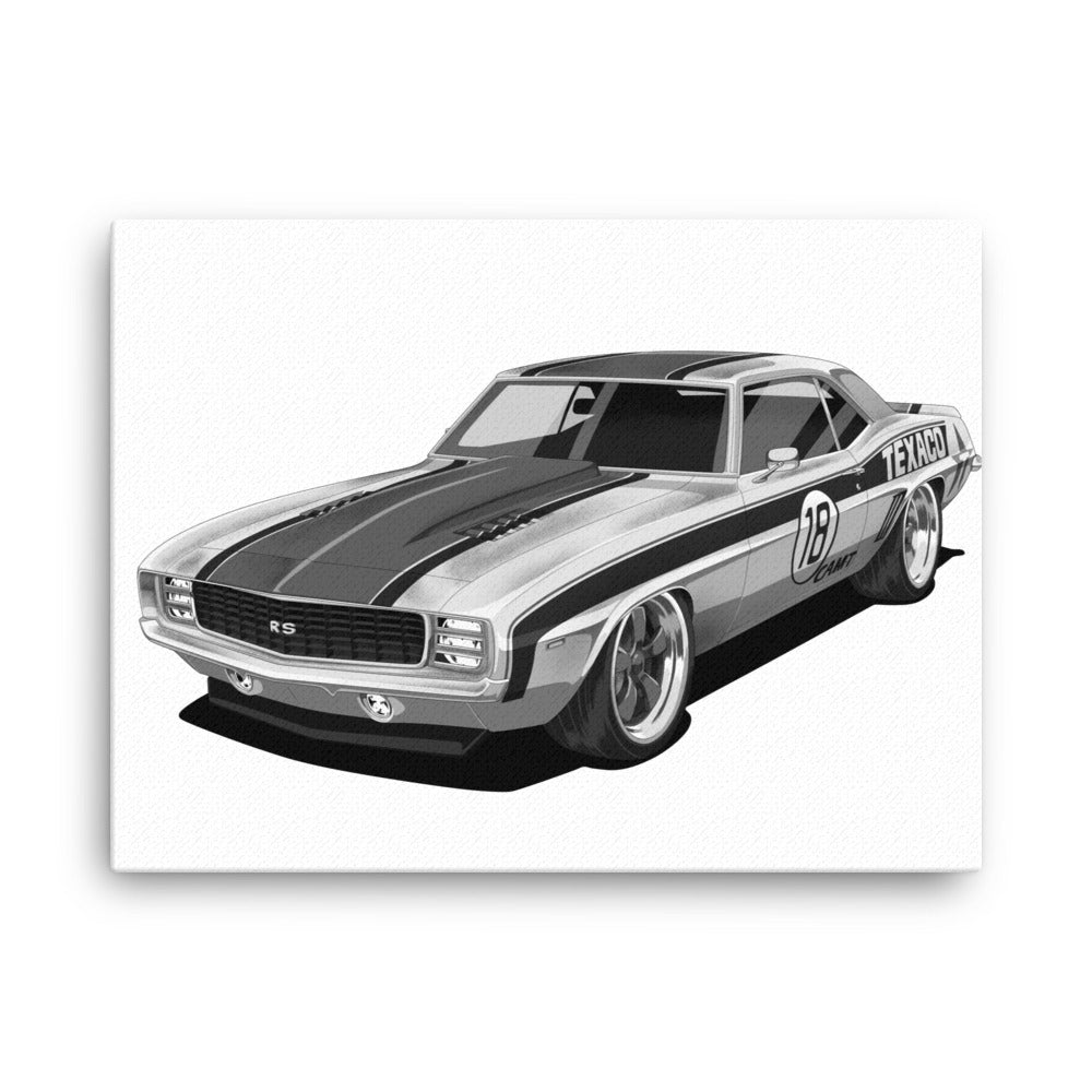 TEXACO CAMARO FRONT B&W CANVAS