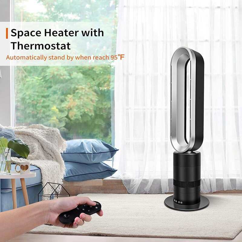 120° Oscillating Bladeless Fan Electric Heater with Remote Control