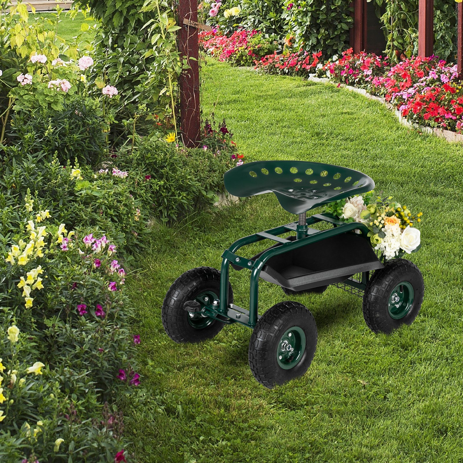 Iron Short Handle Garden Seat Cart