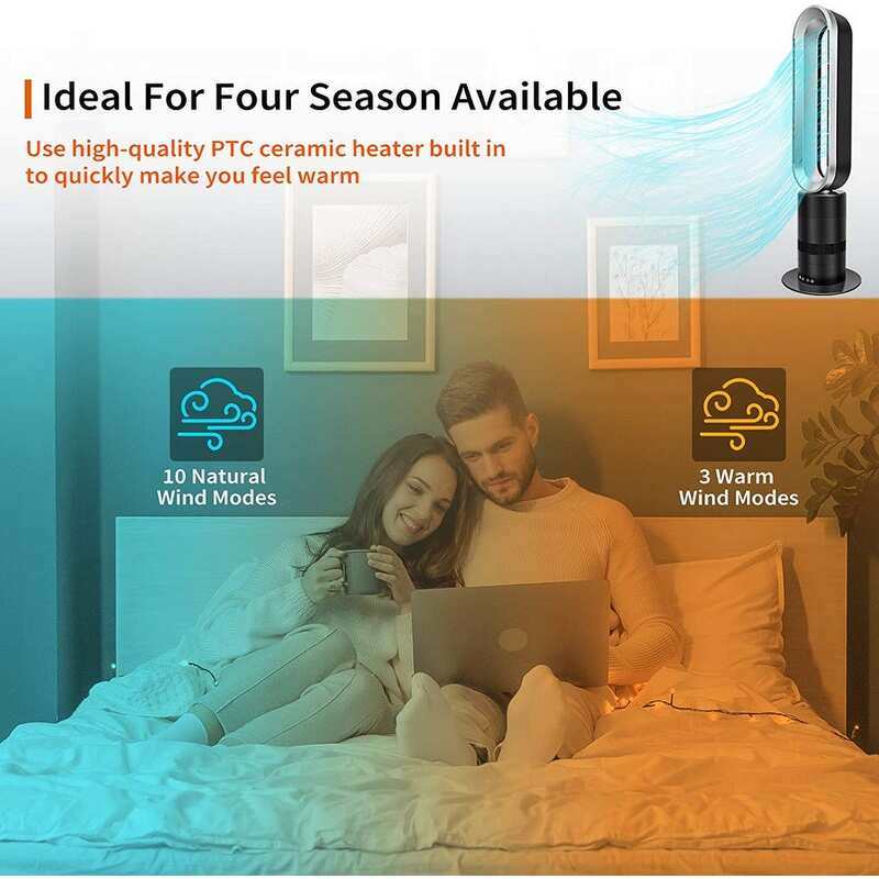 120° Oscillating Bladeless Fan Electric Heater with Remote Control