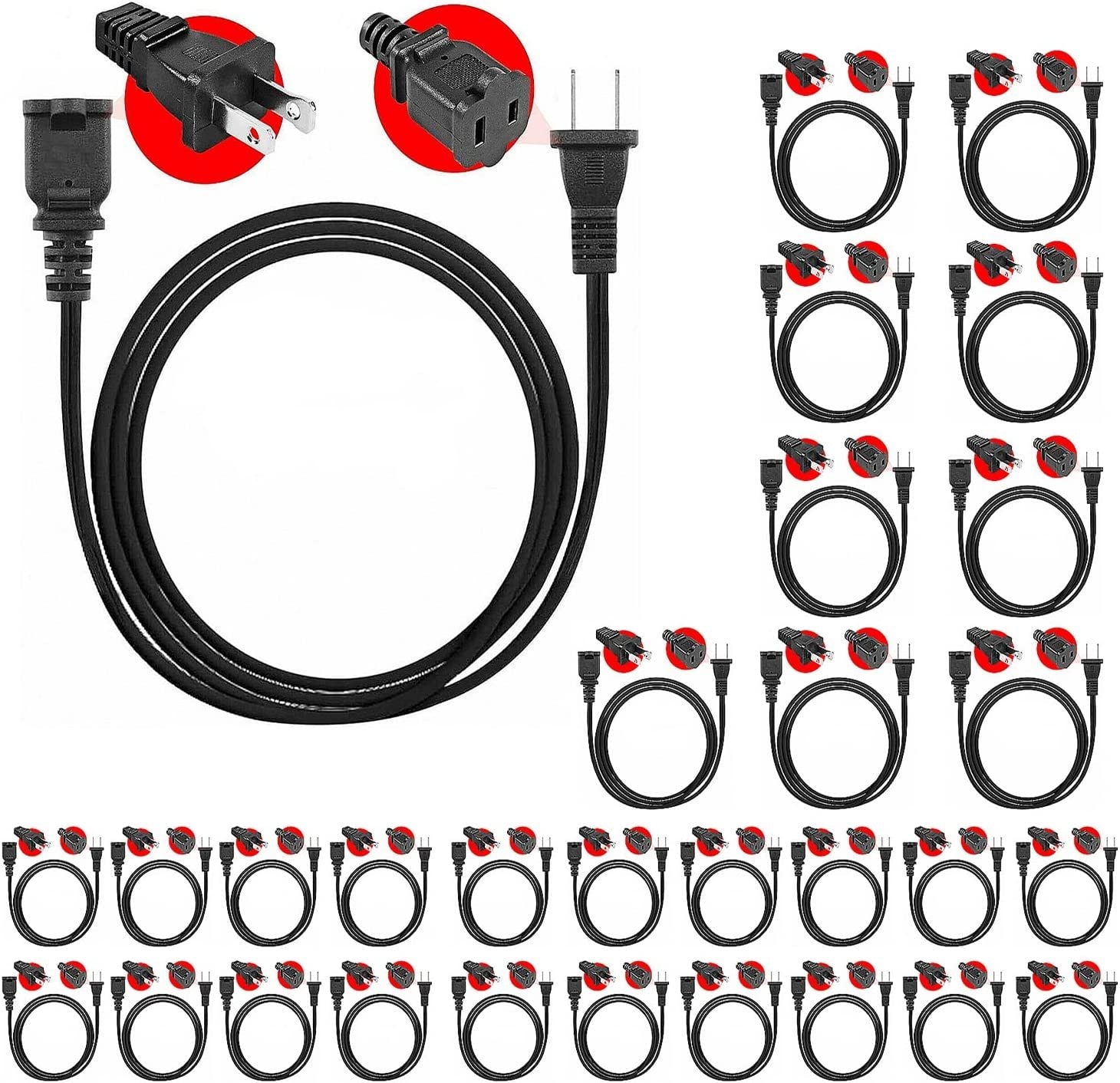 2-Prong Male-Female Extension Power Cable