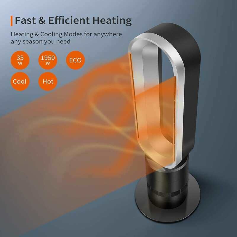 120° Oscillating Bladeless Fan Electric Heater with Remote Control