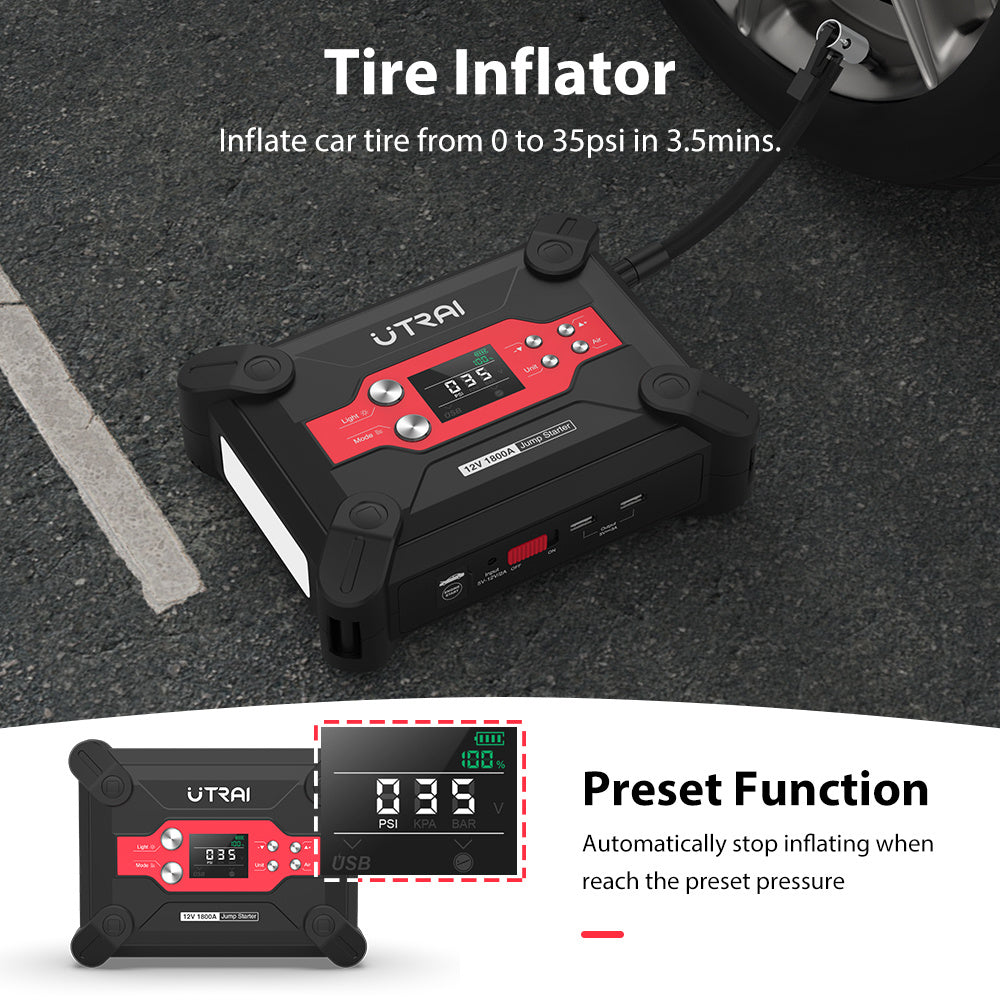 1800A Car Battery Starter with 120PSI Digital Tire Inflator